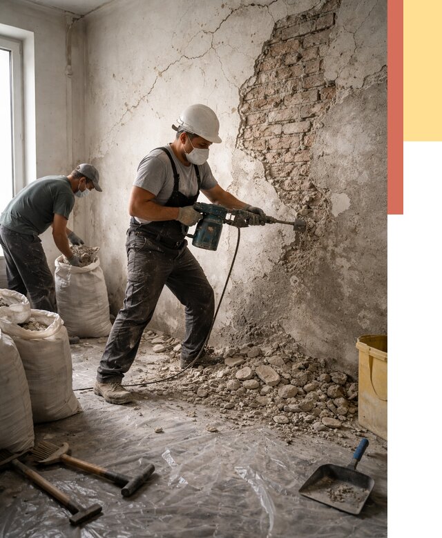 Демонтаж штукатурки со стен в Кизилюрте от 7435 руб/м² — быстро и недорого | ОТДЕЛОЧНИК-Кзт