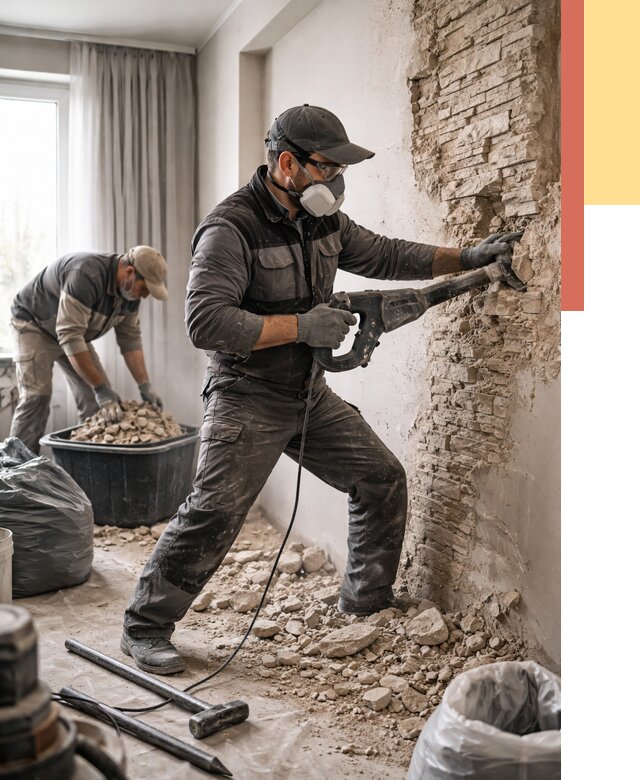 Демонтаж декоративного камня в Кизилюрте от 1497 руб/м² — быстро и недорого | ОТДЕЛОЧНИК-Кзт