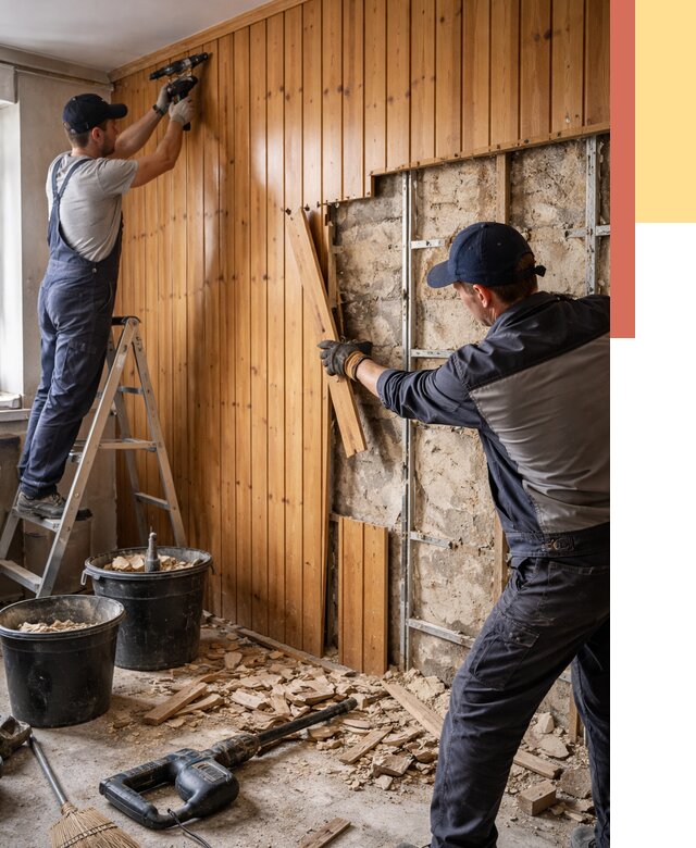 Демонтаж вагонки со стен в Кизилюрте от 1497 руб. — снятие, удаление, срочно | ОТДЕЛОЧНИК-Кзт