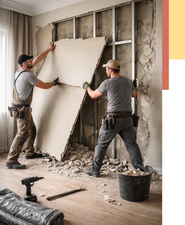 Демонтаж гипсокартона со стен в Кизилюрте от 361 руб. — услуги демонтажа | ОТДЕЛОЧНИК-Кзт