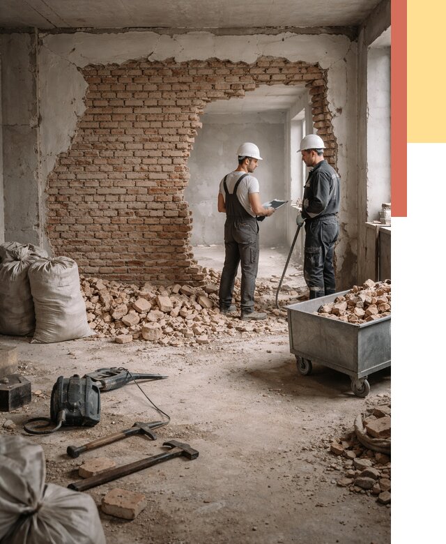 Демонтаж кирпичных стен в Кизилюрте от 4337 руб. — быстро, недорого, под ключ | ОТДЕЛОЧНИК-Кзт