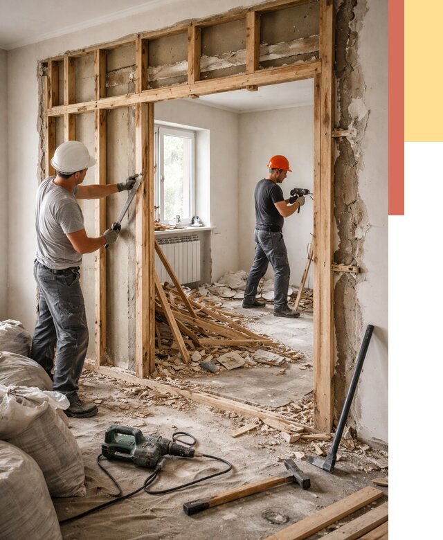 Демонтаж деревянных перегородок в Кизилюрте от 3304 руб. — быстро и недорого | ОТДЕЛОЧНИК-Кзт