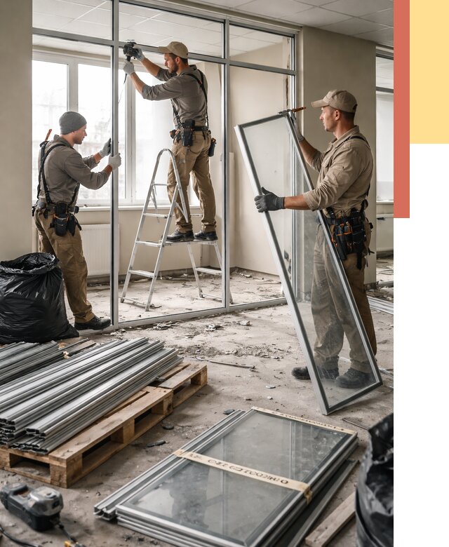 Демонтаж алюминиевых перегородок в Кизилюрте от 4337 руб. — быстро и недорого | ОТДЕЛОЧНИК-Кзт