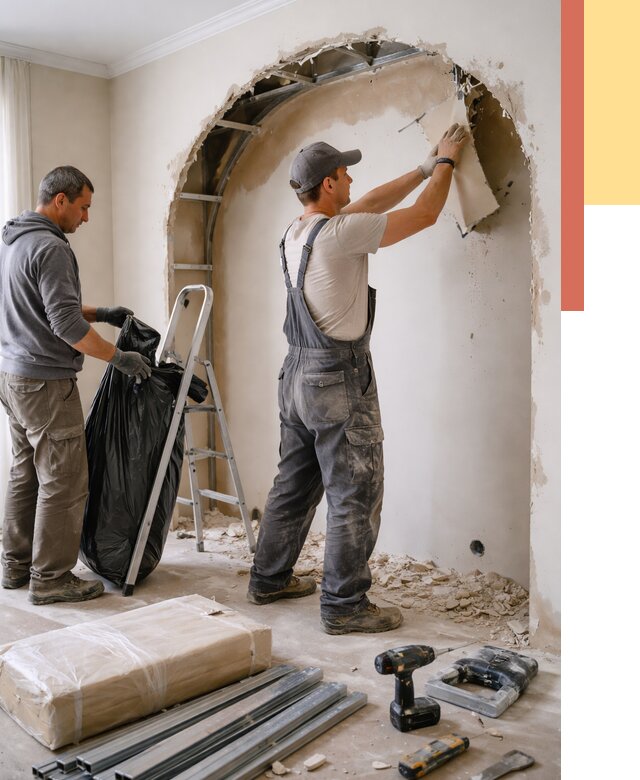 Демонтаж арки из гипсокартона в Кизилюрте от 3614 руб. — услуги под ключ | ОТДЕЛОЧНИК-Кзт