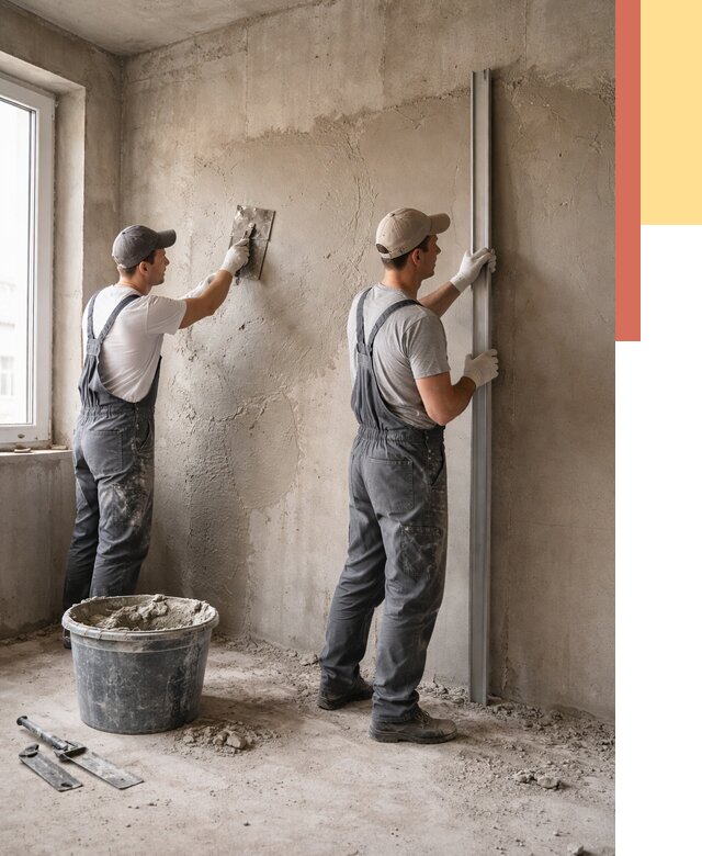 Штукатурка бетонных стен в Кизилюрте от 4647 руб/м² — качественно и быстро | ОТДЕЛОЧНИК-Кзт