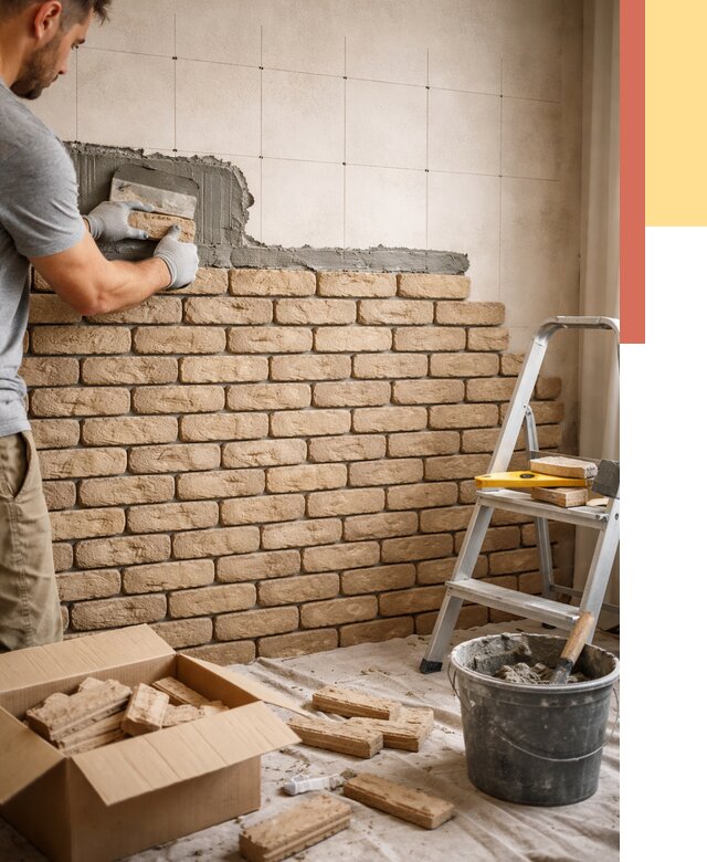 Монтаж декоративного кирпича в Кизилюрте от 3304 руб./м² — быстро и недорого | ОТДЕЛОЧНИК-Кзт