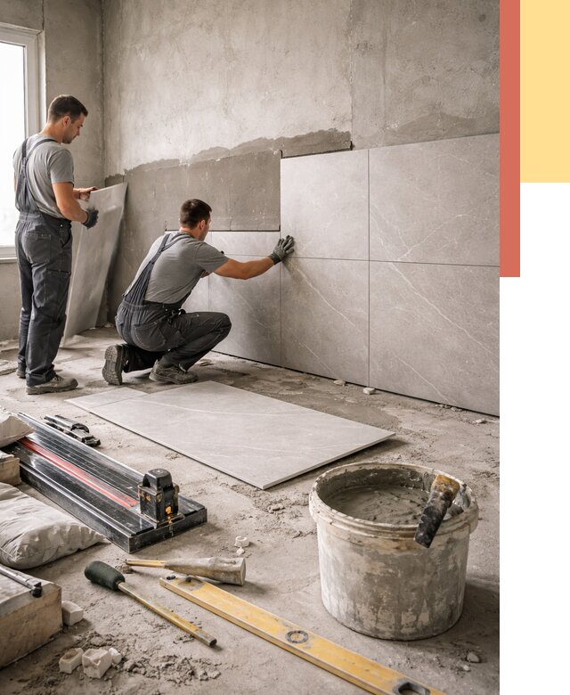 Облицовка стен керамогранитом в Кизилюрте от 4337 руб./м² — услуги под ключ | ОТДЕЛОЧНИК-Кзт