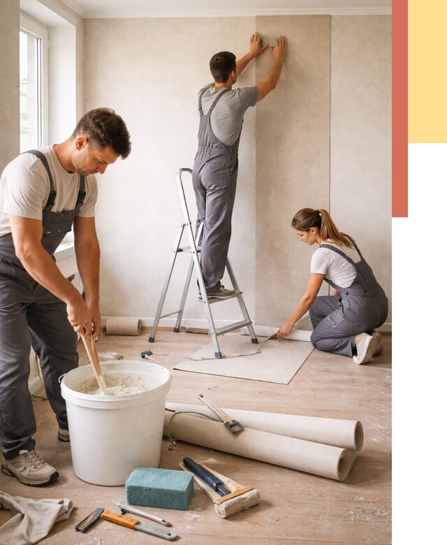 Оклейка стен обоями в Кизилюрте от 3614 руб/м2 — быстро и недорого | ОТДЕЛОЧНИК-Кзт