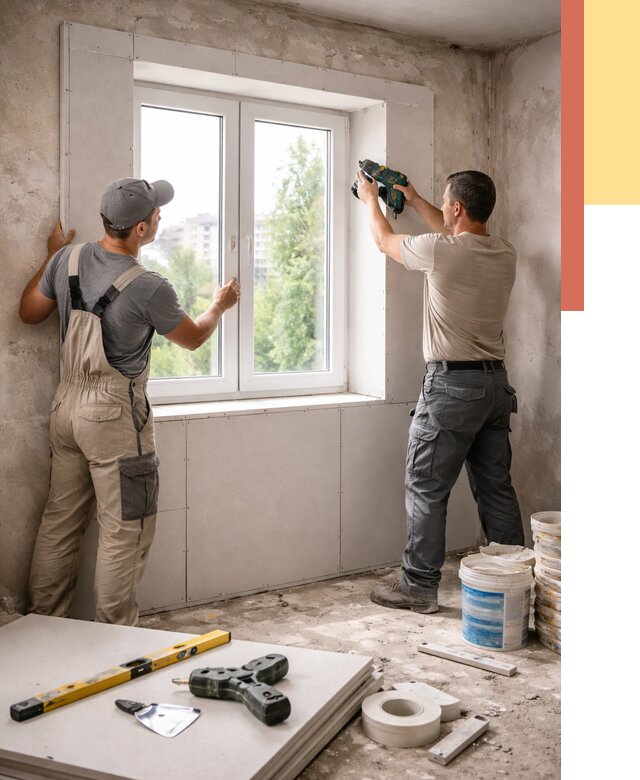 Монтаж откосов из гипсокартона в Кизилюрте от 4647 руб. под ключ | ОТДЕЛОЧНИК-Кзт