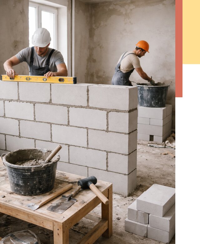 Кладка перегородок из газобетона в Кизилюрте от 3304 руб. под ключ | ОТДЕЛОЧНИК-Кзт