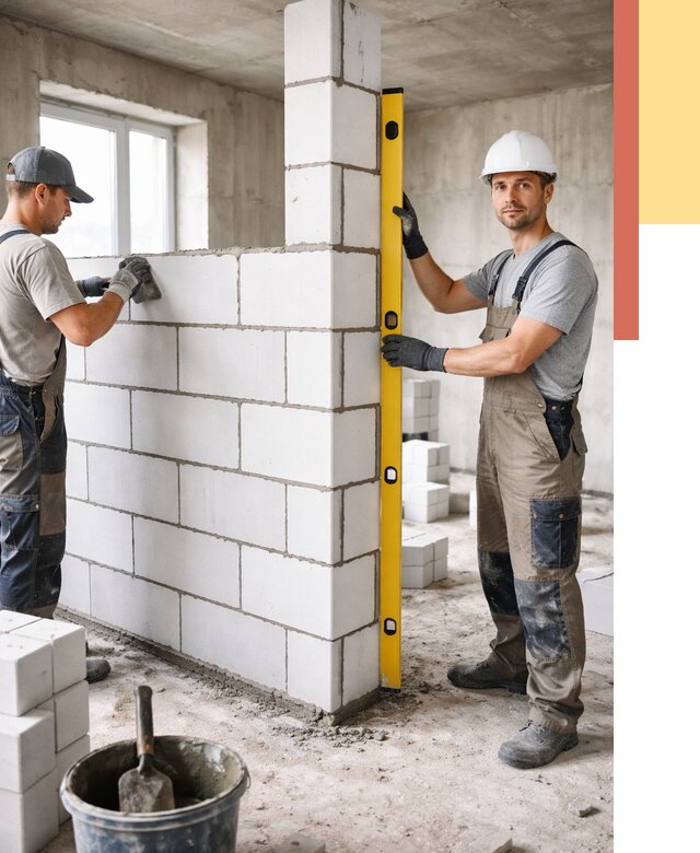 Кладка перегородок из пеноблока в Кизилюрте от 1859 руб. под ключ | ОТДЕЛОЧНИК-Кзт