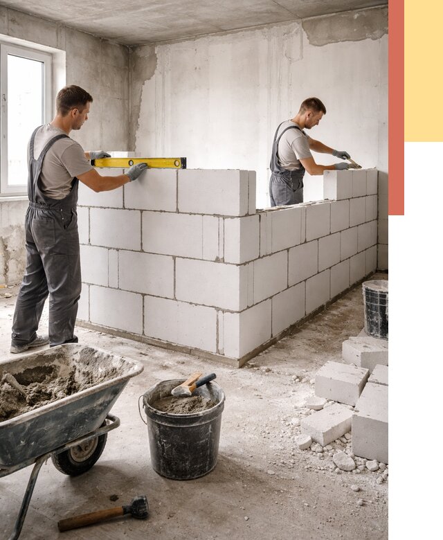 Кладка перегородок из ПГП в Кизилюрте от 2582 руб./м2 — монтаж и возведение под ключ | ОТДЕЛОЧНИК-Кзт