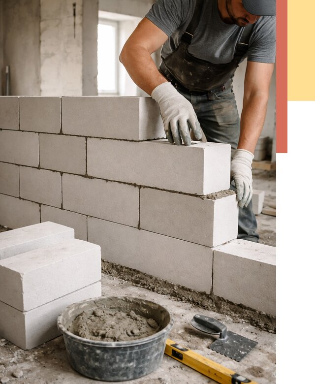 Кладка перегородок из силикатного блока в Кизилюрте от 4130 руб. под ключ | ОТДЕЛОЧНИК-Кзт