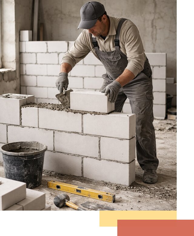 Кладка перегородок из силикатного блока в Кизилюрте