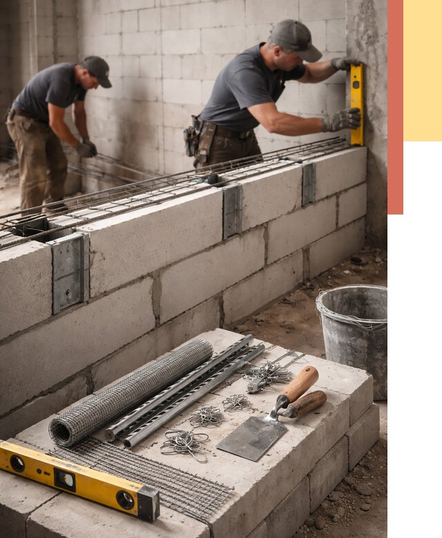 Армирование кладки перегородок в Кизилюрте от 774 руб. под ключ | ОТДЕЛОЧНИК-Кзт