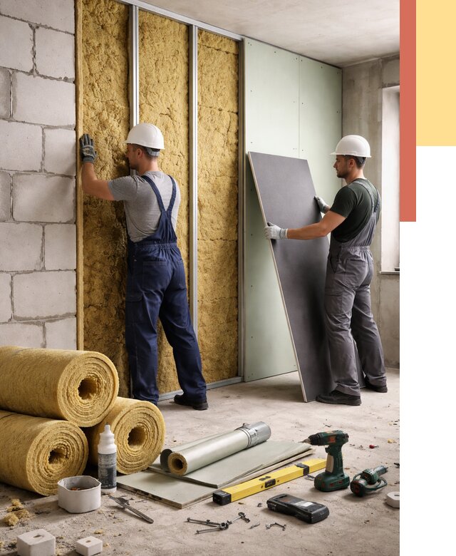 Шумоизоляция перегородок из блоков в Кизилюрте от 1910 руб./м² — быстро и недорого | ОТДЕЛОЧНИК-Кзт