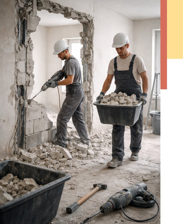 Демонтаж блоковых перегородок в Кизилюрте от 3872 руб. — быстро и недорого | ОТДЕЛОЧНИК-Кзт