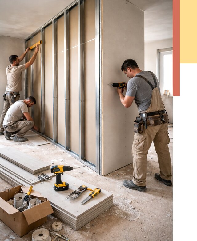 Монтаж однослойной перегородки из гипсокартона в Кизилюрте от 671 руб. | ОТДЕЛОЧНИК-Кзт