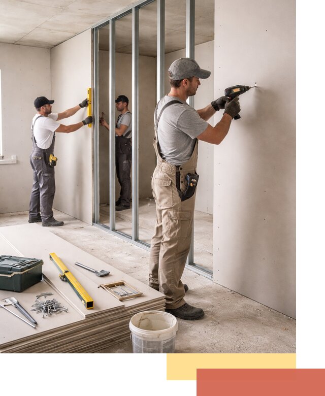 Однослойная перегородка из гипсокартона в Кизилюрте под ключ, монтаж и отделка