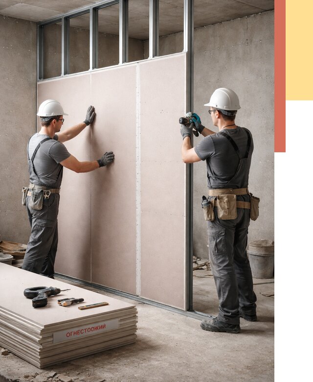Перегородка из огнестойкого гипсокартона в Кизилюрте от 1910 руб. под ключ | ОТДЕЛОЧНИК-Кзт