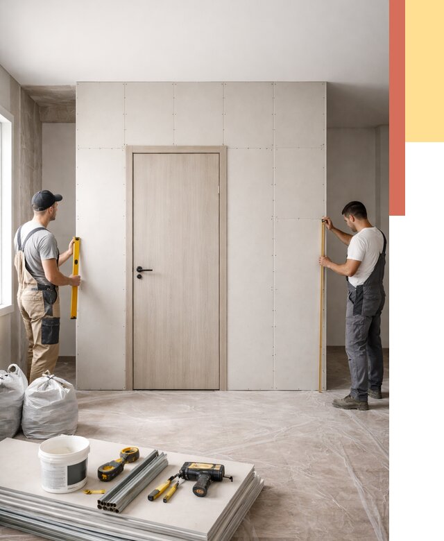 Перегородка из гипсокартона с дверью в Кизилюрте от 4647 руб. под ключ | ОТДЕЛОЧНИК-Кзт