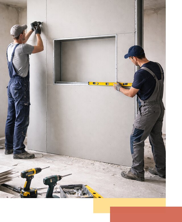 Перегородка из гипсокартона с нишей под декор в Кизилюрте