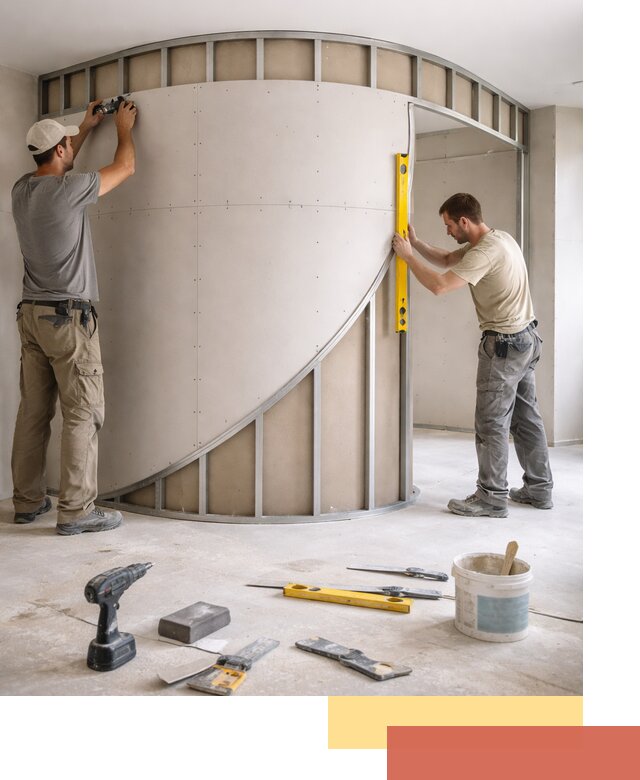 Радиусная перегородка из гипсокартона в Кизилюрте под ключ