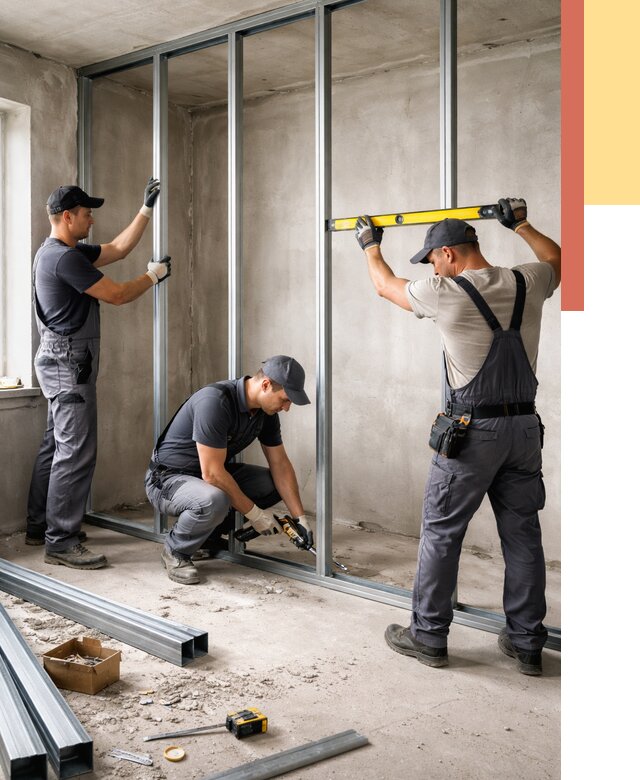 Монтаж каркаса перегородки из профиля в Кизилюрте от 774 руб. | ОТДЕЛОЧНИК-Кзт