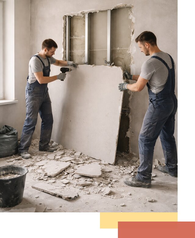 Демонтаж перегородки из гипсокартона в Кизилюрте быстрый и аккуратный