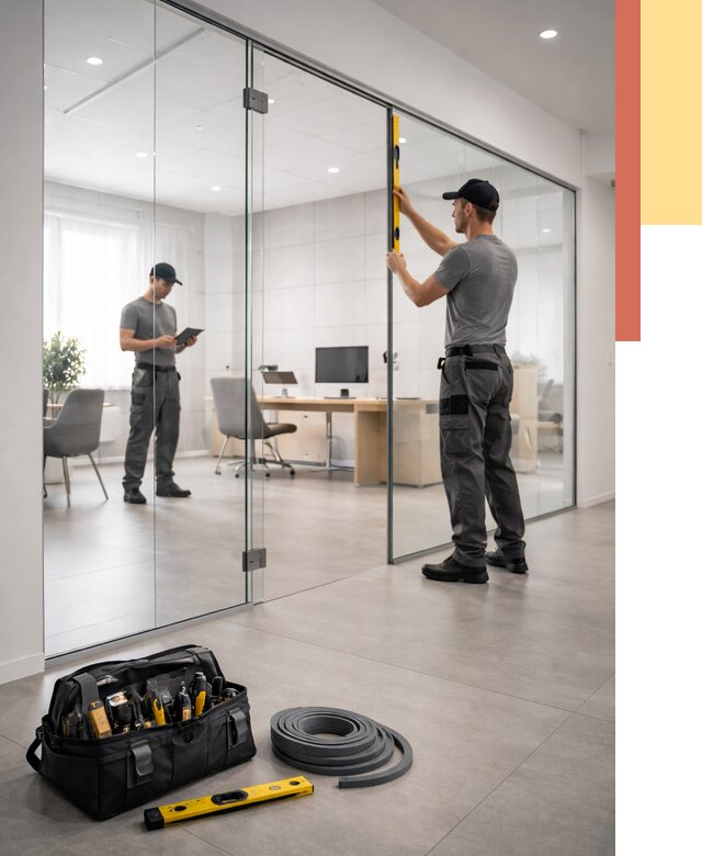 Цельностеклянные перегородки под ключ в Кизилюрте от 9810 руб. — монтаж и цены | ОТДЕЛОЧНИК-Кзт