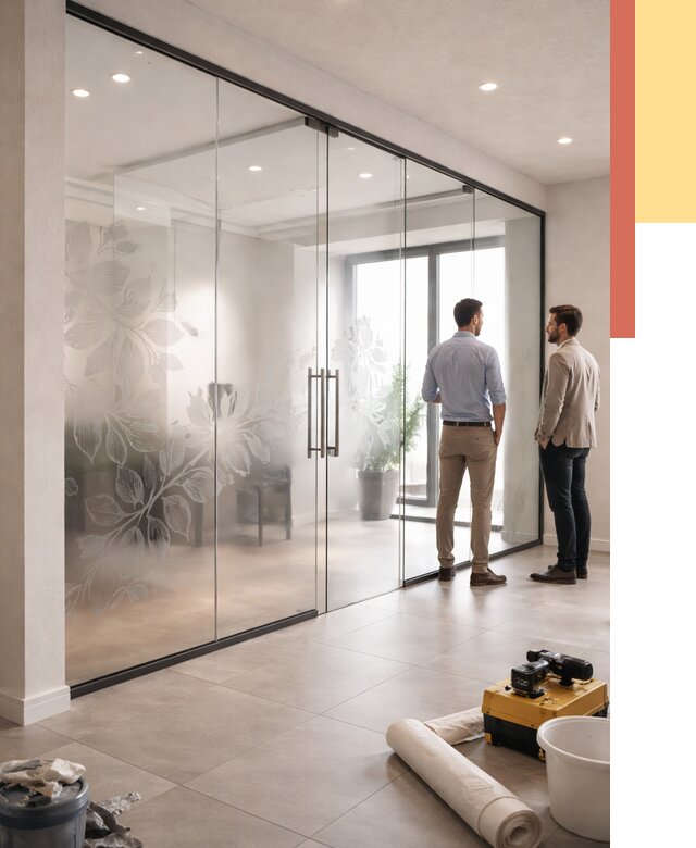 Стеклянные перегородки с рисунком в Кизилюрте от 12908 руб. монтаж и нанесение | ОТДЕЛОЧНИК-Кзт