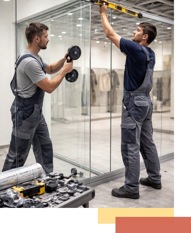 Стеклянные перегородки для магазинов в Кизилюрте — монтаж и установка