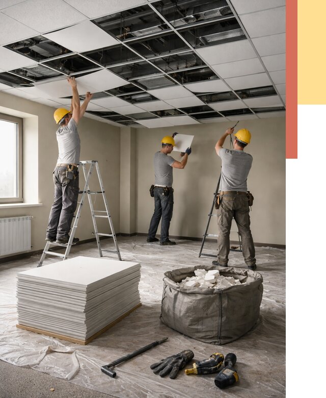 Демонтаж потолка Армстронг в Кизилюрте от 4647 руб. быстро и недорого | ОТДЕЛОЧНИК-Кзт