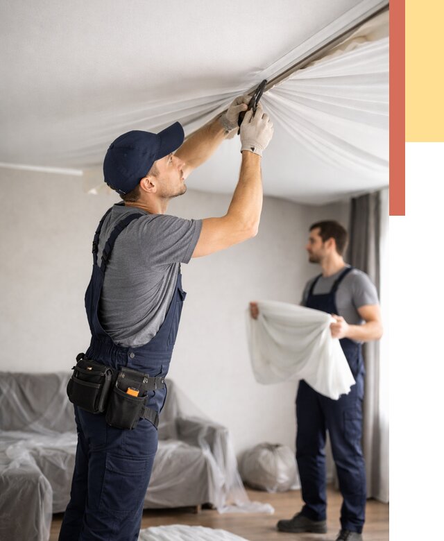 Демонтаж натяжного потолка в Кизилюрте от 4647 руб. — снятие и разбор под ключ | ОТДЕЛОЧНИК-Кзт