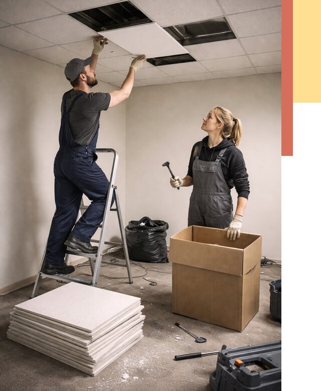 Демонтаж потолочной плитки в Кизилюрте от 4647 руб. быстро и недорого | ОТДЕЛОЧНИК-Кзт