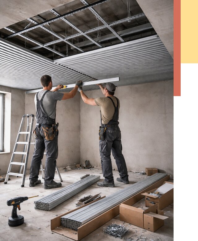 Монтаж реечного потолка в Кизилюрте от 4647 руб. под ключ | ОТДЕЛОЧНИК-Кзт