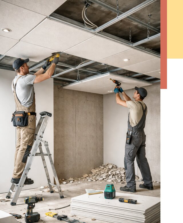 Монтаж акустического потолка в Кизилюрте от 6712 руб/м2 — быстро и недорого | ОТДЕЛОЧНИК-Кзт