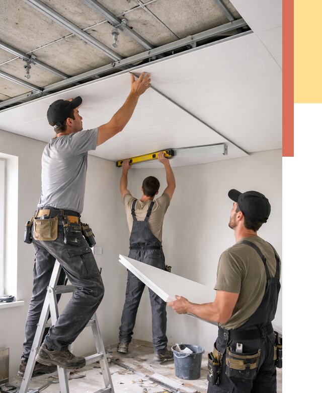 Монтаж потолка из ПВХ панелей в Кизилюрте от 3614 руб./м2 — быстро и недорого | ОТДЕЛОЧНИК-Кзт