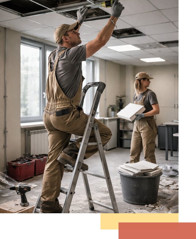 Ремонт потолка Армстронг и замена плит в Кизилюрте