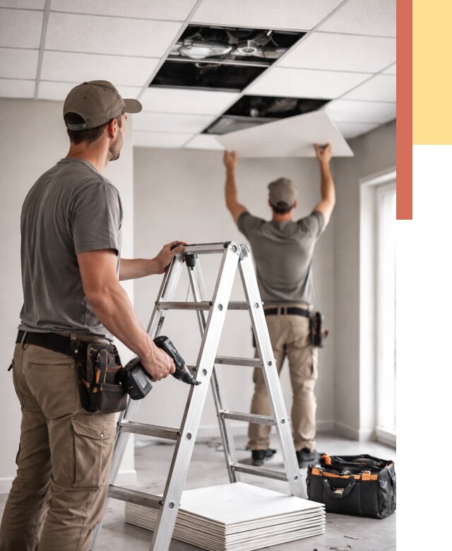 Обслуживание подвесного потолка в Кизилюрте от 3614 руб. — быстро и недорого | ОТДЕЛОЧНИК-Кзт