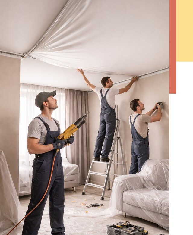 Установка натяжного потолка в Кизилюрте от 4647 руб. | Быстро и недорого — ОТДЕЛОЧНИК-Кзт