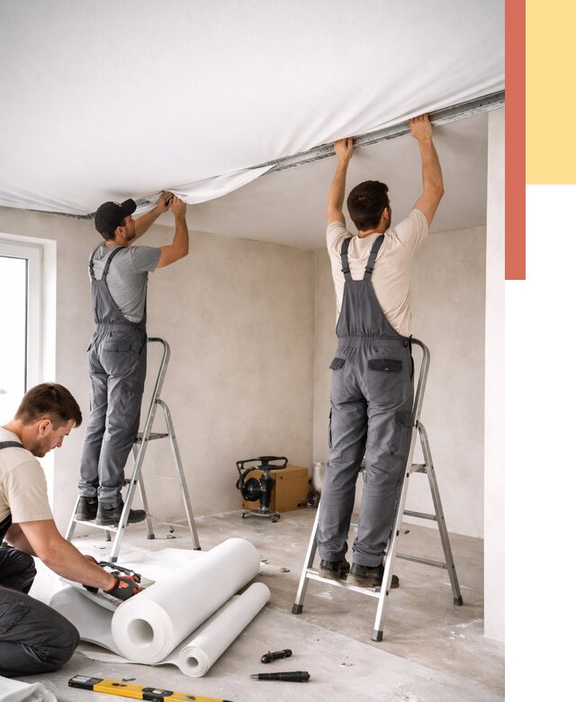 Монтаж тканевого натяжного потолка в Кизилюрте от 3614 руб. под ключ | ОТДЕЛОЧНИК-Кзт