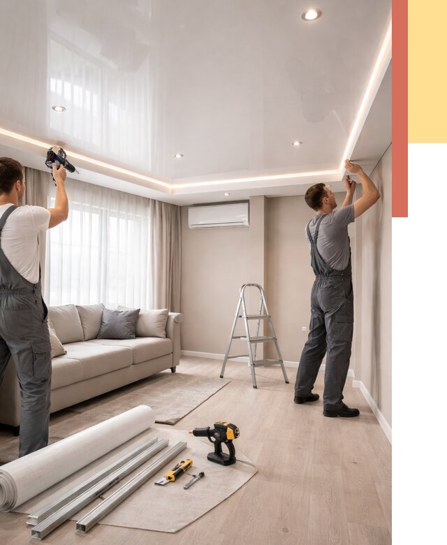 Монтаж глянцевого натяжного потолка в Кизилюрте от 774 руб. под ключ | ОТДЕЛОЧНИК-Кзт