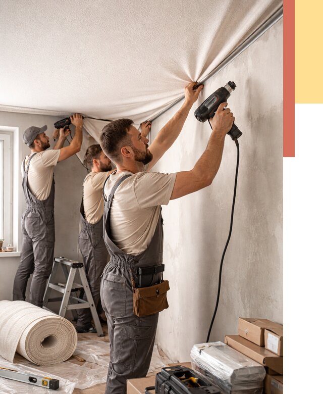 Монтаж фактурного натяжного потолка в Кизилюрте от 774 руб. — ОТДЕЛОЧНИК-Кзт