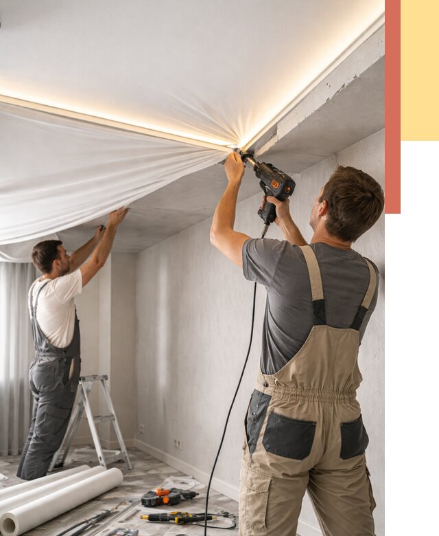 Монтаж натяжного потолка с подсветкой в Кизилюрте от 981 руб. | ОТДЕЛОЧНИК-Кзт