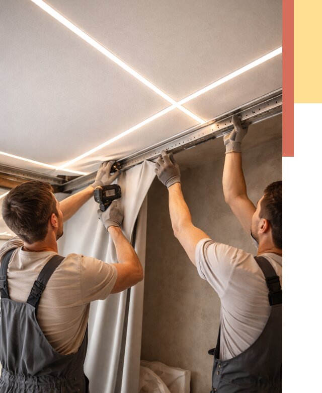 Монтаж натяжного потолка со световыми линиями в Кизилюрте от 1239 руб. | ОТДЕЛОЧНИК-Кзт