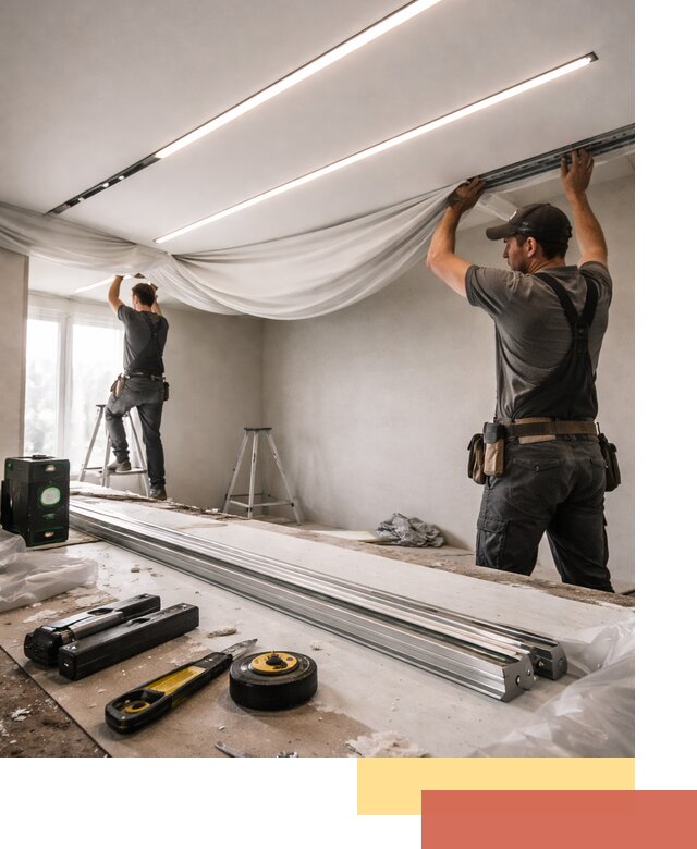 Монтаж натяжных потолков со световыми линиями в Кизилюрте