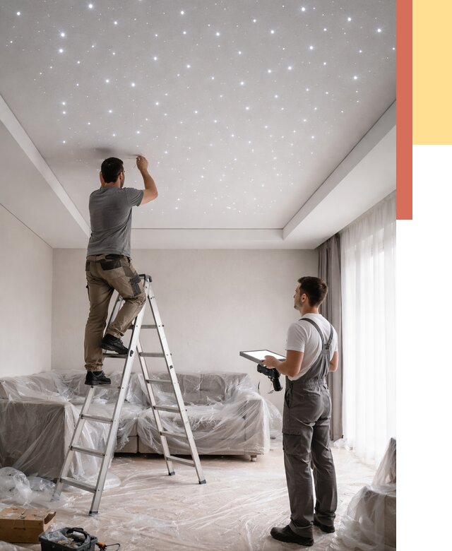 Монтаж натяжного потолка «звездное небо» в Кизилюрте от 6712 руб. | ОТДЕЛОЧНИК-Кзт