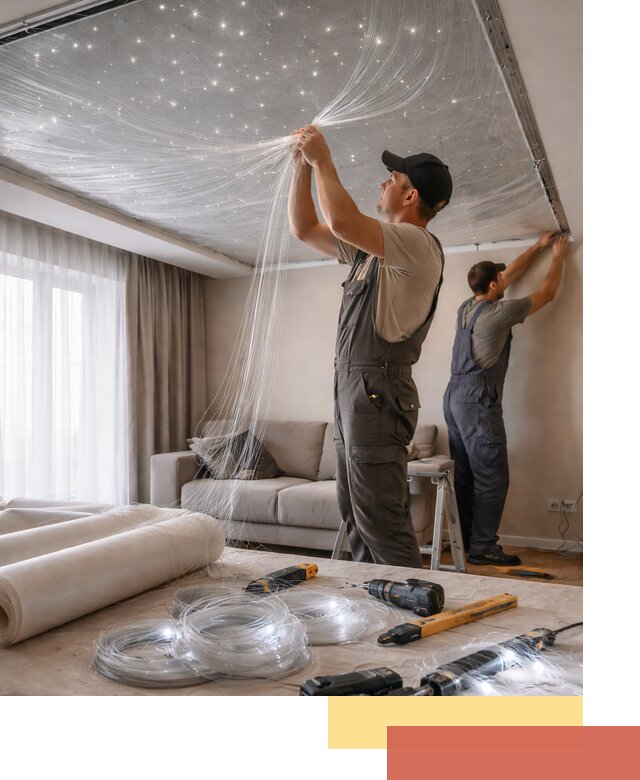 Монтаж натяжного потолка «Звездное небо» в Кизилюрте