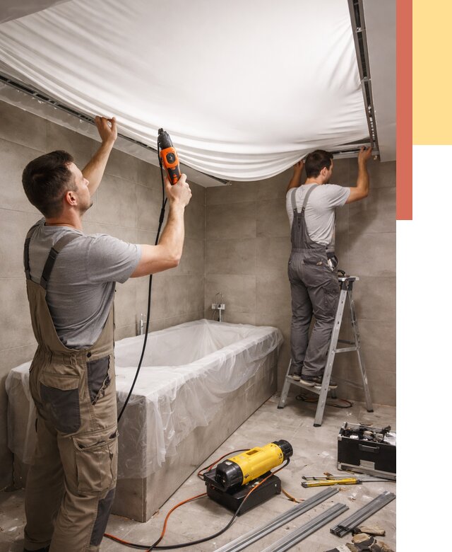 Монтаж натяжного потолка в ванной в Кизилюрте от 1239 руб. под ключ | ОТДЕЛОЧНИК-Кзт